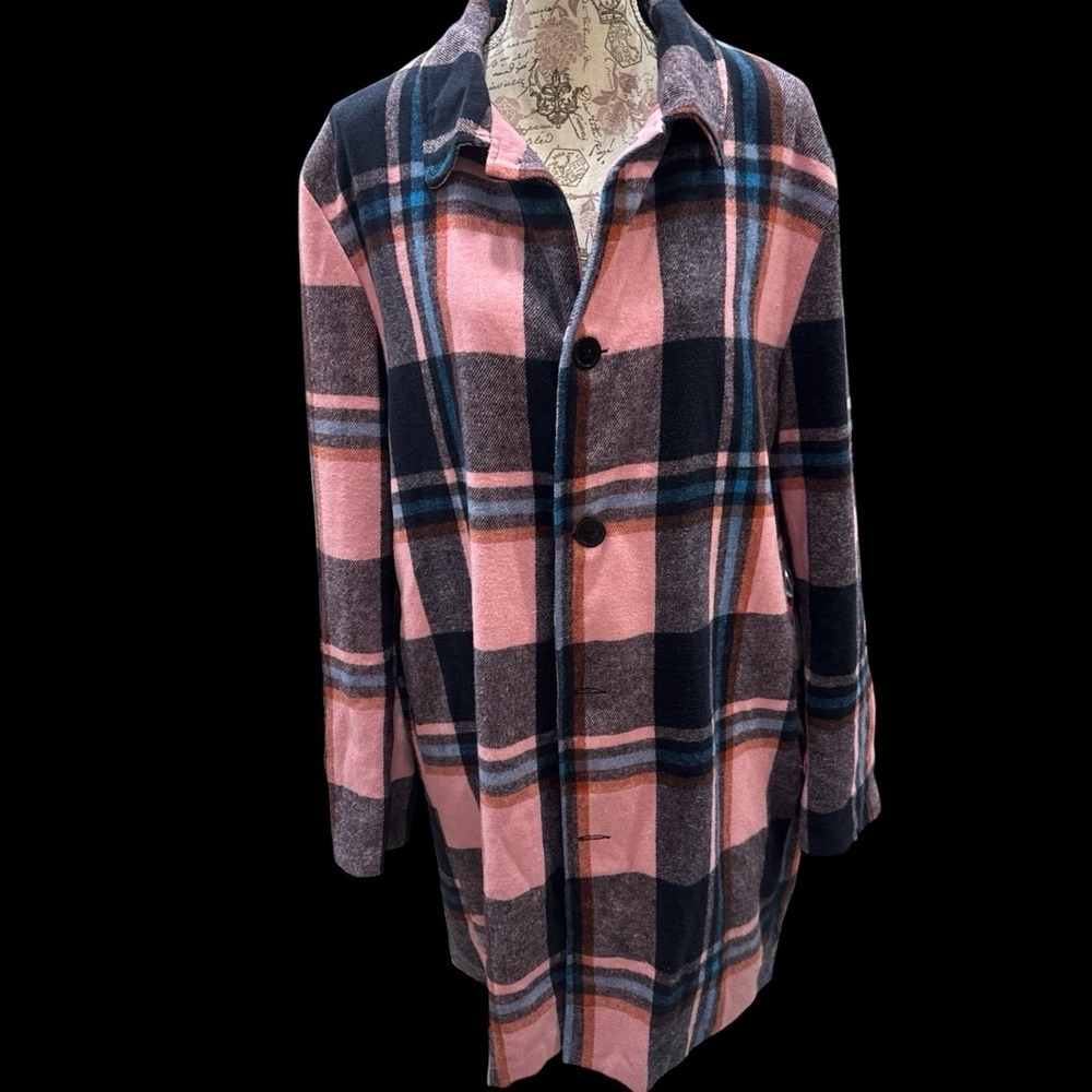 Women's Manfinity Pink Plaid Lined Overcoat With Pockets. Extra Soft